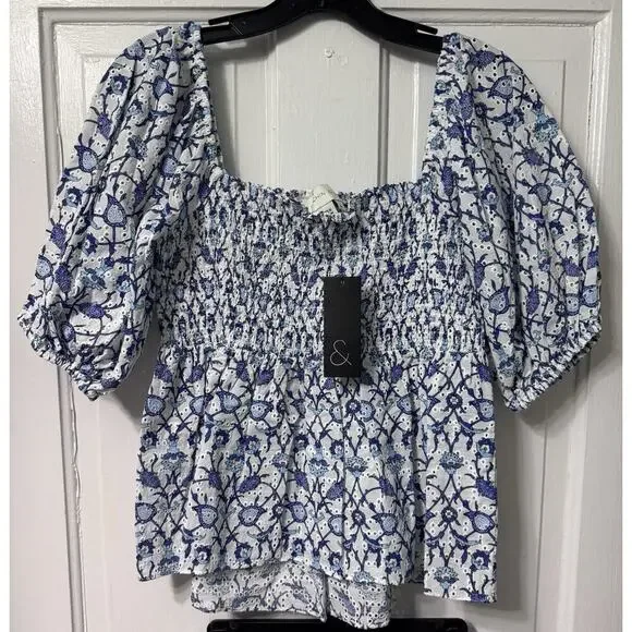 NWT Sachin Babi Blue Floral Eyelet “Millie Vine” Top & Shorts Set Size S - Picture 3 of 13